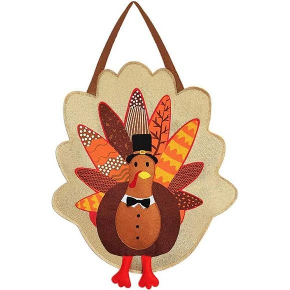 Burlap Turkey Door Decor - Thanksgiving & Fall Decoration, Garden Flag